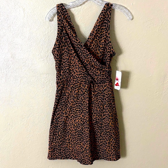 Lands End Womens Wrap Swim Dress Swimsuit Animal Print Leopard Size 8 - Picture 1 of 8